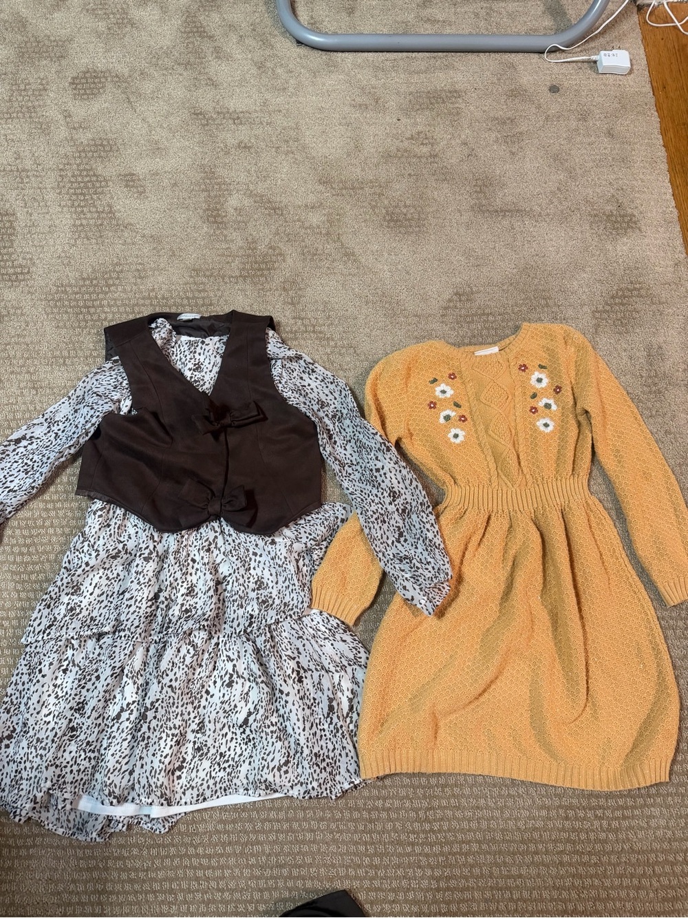 Nannette Mustard Yellow Knit Dress with Embroidered Flowers